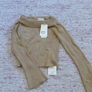 "My Mum Made It" Tan Off the Shoulder Sweater